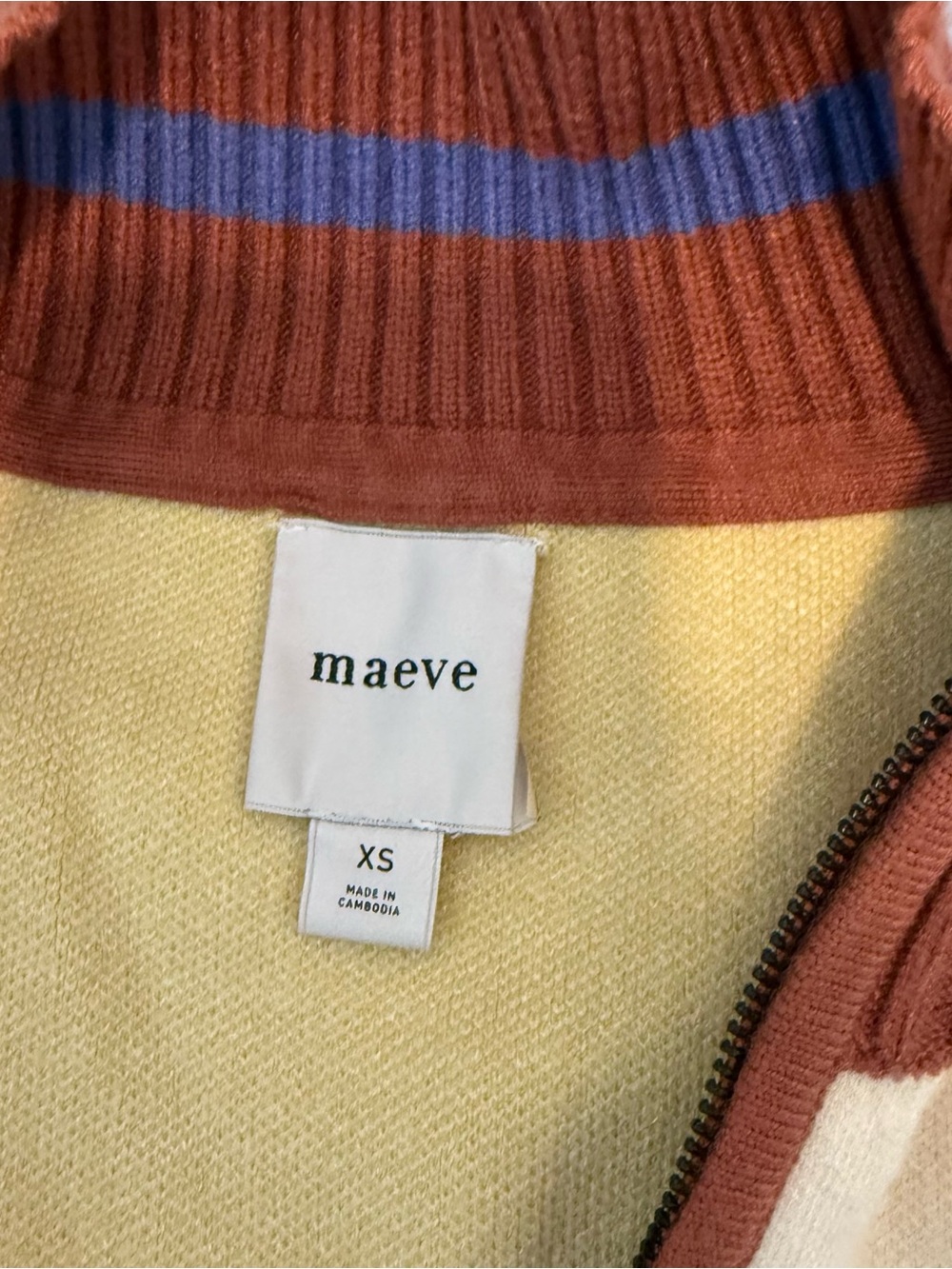 Anthropologie The Montana Mock-Neck Half-Zip Sweater by Maeve XS Brown Motif - Picture 7 of 10